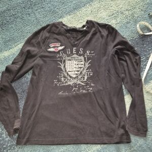 Mens Guess Black Graphic Long Sleeve Shirt Size XL